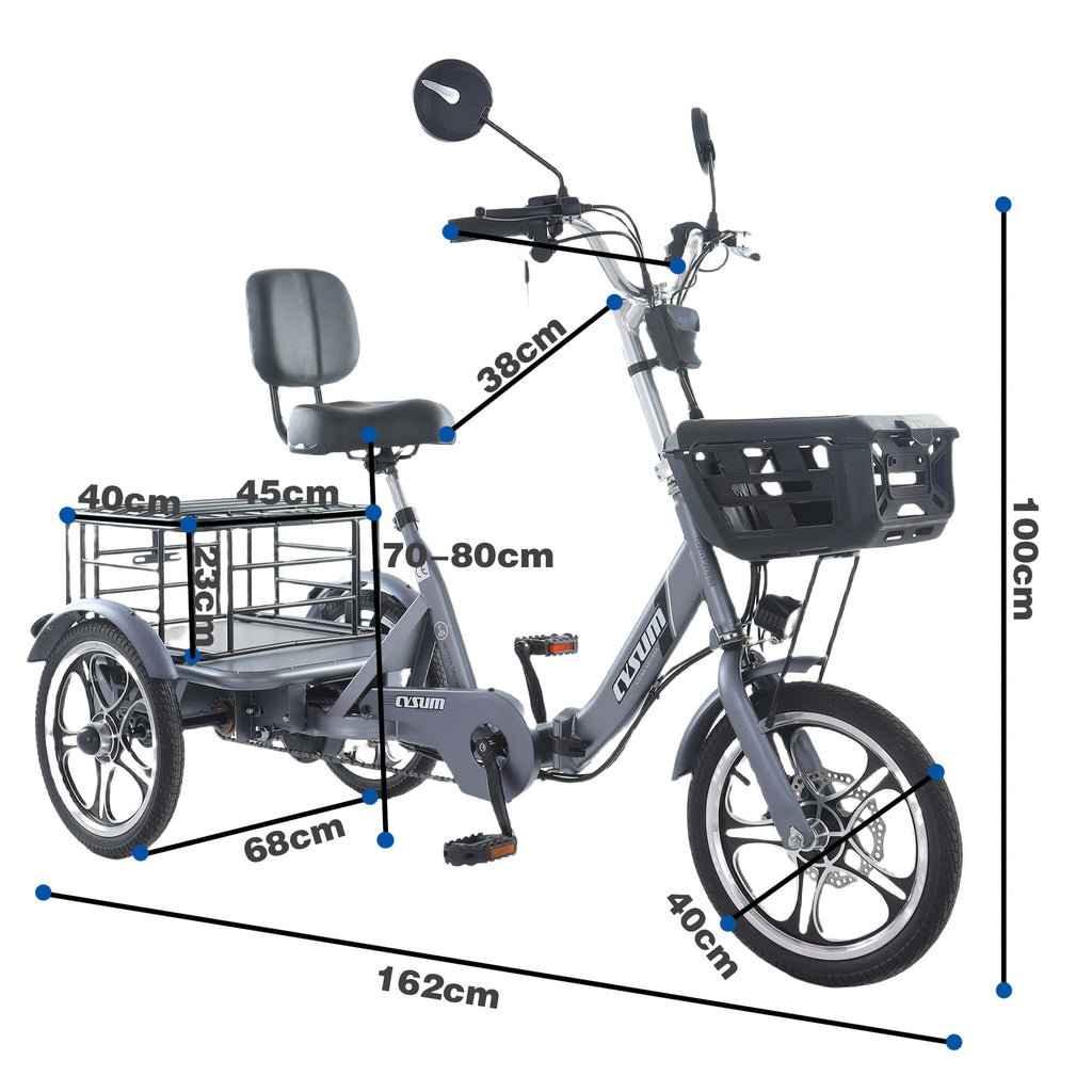 Foldable cargo e-trike - 1100Wh, 50km range, top speed 25km/h,