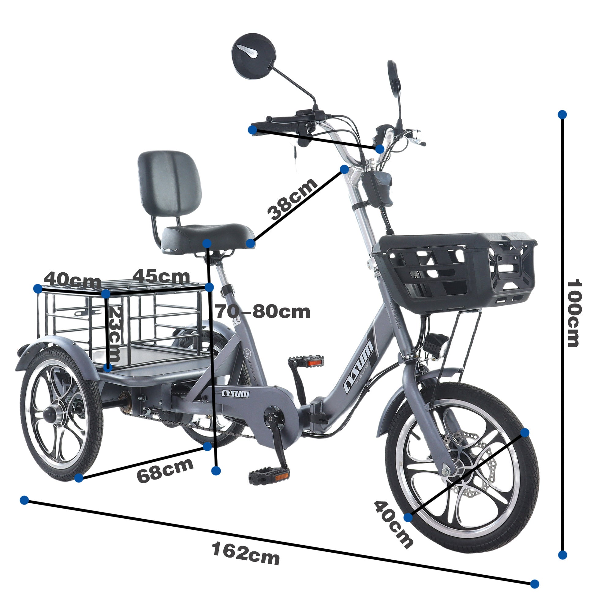Foldable cargo e-trike - 1100Wh, 50km range, top speed 25km/h,